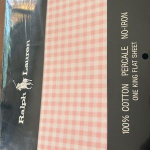 King flat sheet pink gingham Ralph Lauren